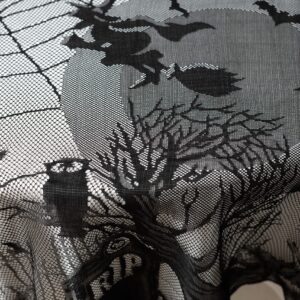 Benson Mills Spooky Spirits Web Lace Fabric Halloween Tablecloth, Halloween Table Cloth (Black, 70" Round)