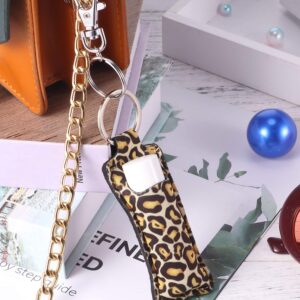 10 Pieces Cow Print Lipstick Holder Lipstick Holder Keychain Sleeve Lipstick Pouch Lip Balm Holder Sleeve with 10 Metal Key Chains to hold Travel Daily Accessories, Leopard Style