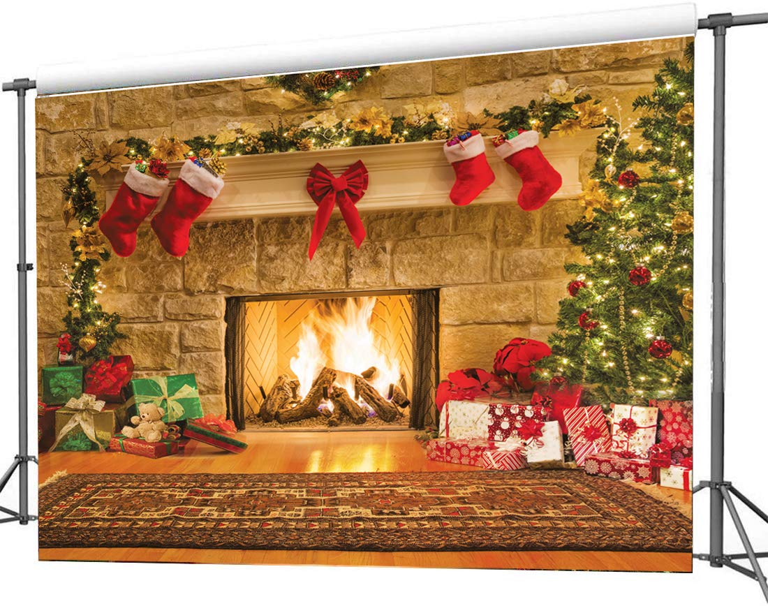 CYLYH 10x8ft Christmas Photography Backdrops Child Christmas Fireplace Decoration Background for PhotoChristmas Party Background D087