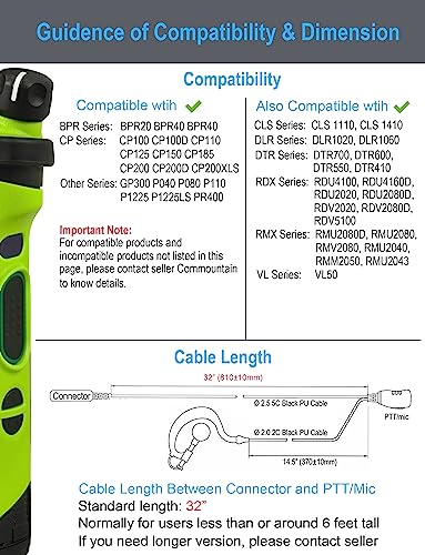 commountain CP200D CLS1410 Earpiece Compatible for Motorola Radios R2 CLS1110 CP100D CP200 CP185 BPR40 BPR40D DTR700 DTR650 RDU4100 RDU4160D RMU2040 RMU2080D CLS CP, G Earhook Headset Ear Piece-2 Pack