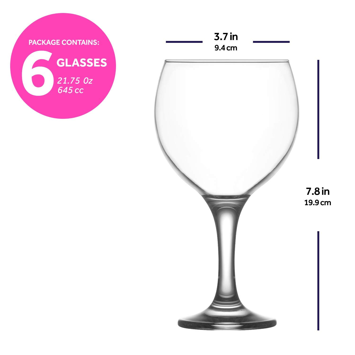 lav Gin and Tonic Glass Set 6-Piece, Clear Balloon Wine Glasses 21.75 Oz for Red Wine and Other Cocktails, Oversize Large Goblets for Spritz and Water