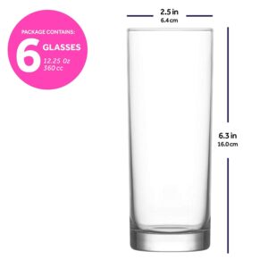 lav Collins Drinking Glasses Set of 6 - Tall Highball Glasses 12 Oz for Water Juice Lemonade Bloody Mary Cocktails - Bar Home Kitchen Glassware Tumblers - Iced Coffee Cups