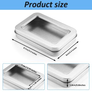 Metal Tin Box Metal Tins With Lids Clear Top Tins Box Empty Storage Tins Case Rectangle Containers Can with Large Clear Window for Candles, Candies, Gifts, Balms and Treasures, Silver(24 Pieces)