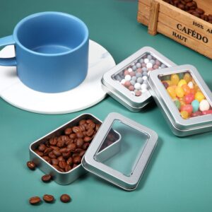 Metal Tin Box Metal Tins With Lids Clear Top Tins Box Empty Storage Tins Case Rectangle Containers Can with Large Clear Window for Candles, Candies, Gifts, Balms and Treasures, Silver(24 Pieces)