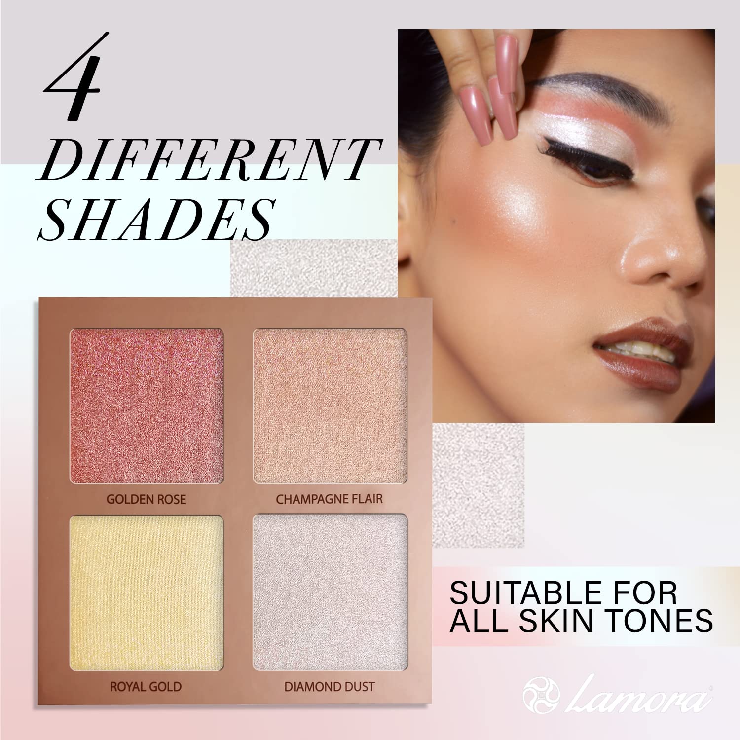 Highlighter Palette Highlighter Makeup Iluminador - Glow Bronzer Powder Makeup Highlighter Kit With Mirror - 4 Highly Pigmented Face Highlighter Shimmer Colors - Vegan, Cruelty Free & Hypoallergenic