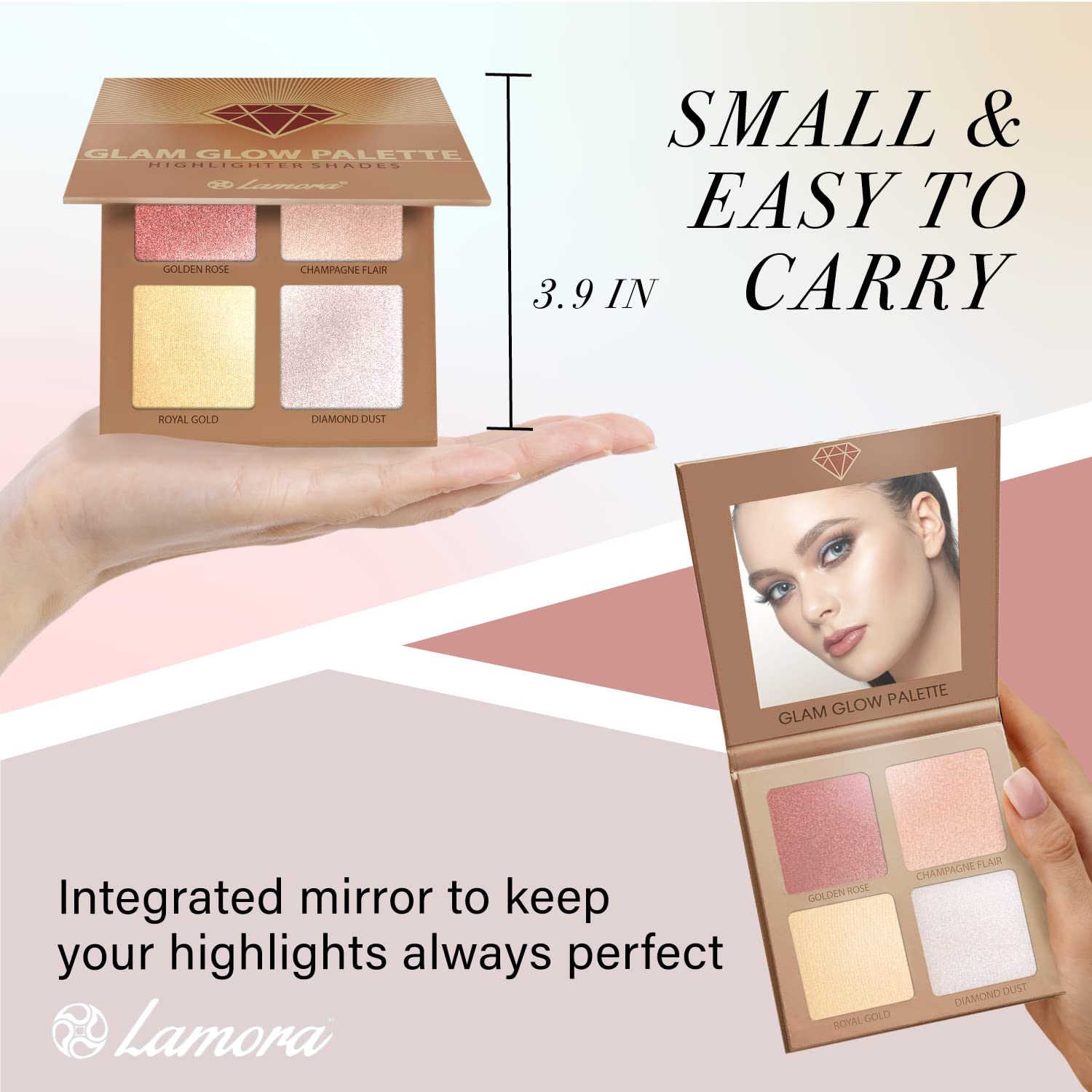 Highlighter Palette Highlighter Makeup Iluminador - Glow Bronzer Powder Makeup Highlighter Kit With Mirror - 4 Highly Pigmented Face Highlighter Shimmer Colors - Vegan, Cruelty Free & Hypoallergenic