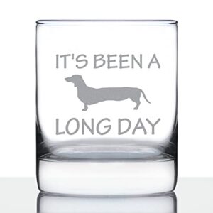 long day - funny dachshund whiskey rocks glass gifts for men & women - fun whisky drinking tumbler décor