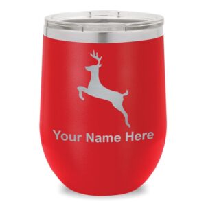lasergram double wall stainless steel wine glass tumbler, deer, personalized engraving included (red)