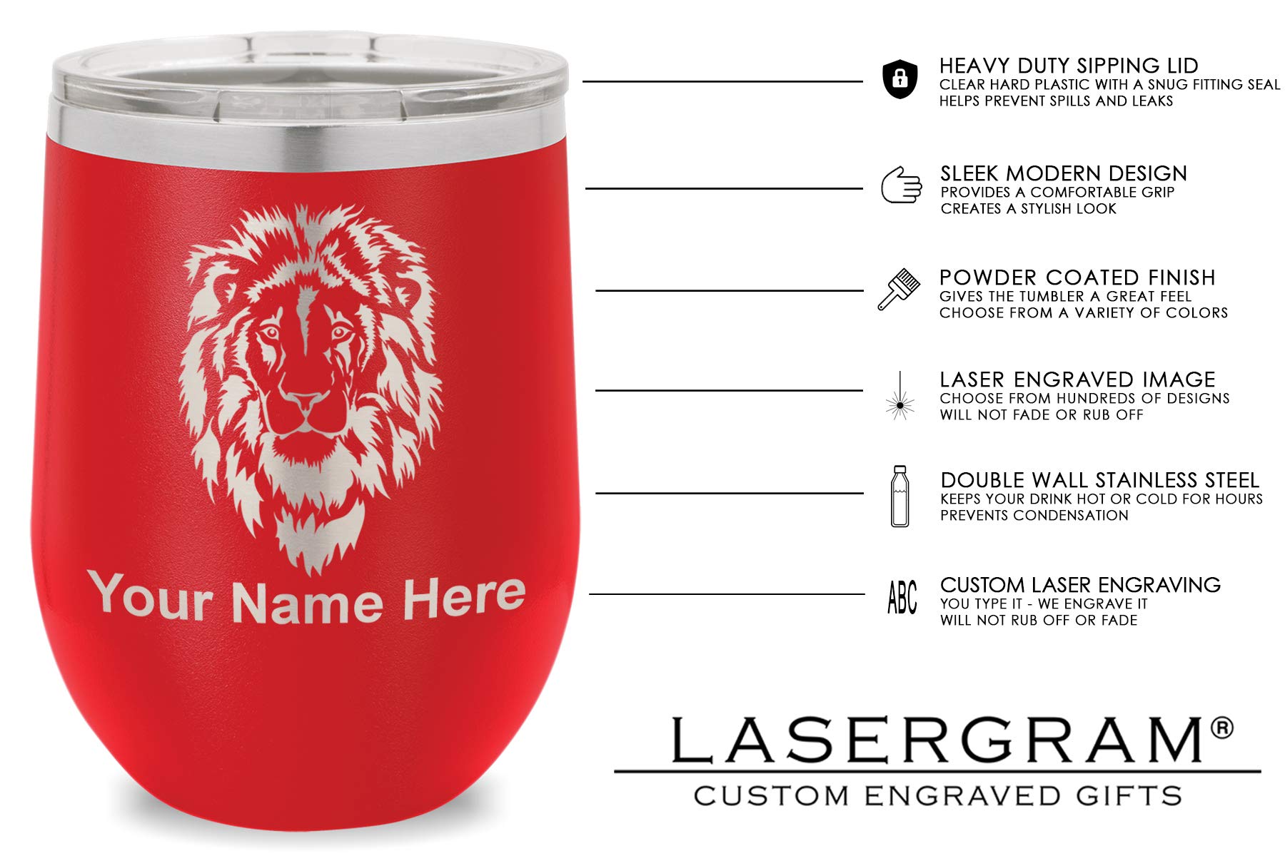 LaserGram Double Wall Stainless Steel Wine Glass Tumbler, Crab, Personalized Engraving Included (Red)