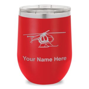 lasergram double wall stainless steel wine glass tumbler, helicopter 1, personalized engraving included (red)