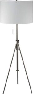 sh lighting 58"-72" adjustable floor lamp - tripod base, drum kd shade and pull chain switch - great for bedroom, living room, office (brushed steel, white)