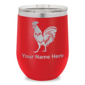 lasergram double wall stainless steel wine glass tumbler, rooster, personalized engraving included (red)