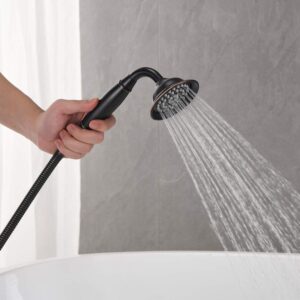 Wowkk Tub Filler Freestanding Bathtub Faucet Oil Rubbed Bronze Floor Mounted Brass Bathroom Tub Faucets with Hand Shower