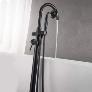 Wowkk Tub Filler Freestanding Bathtub Faucet Oil Rubbed Bronze Floor Mounted Brass Bathroom Tub Faucets with Hand Shower