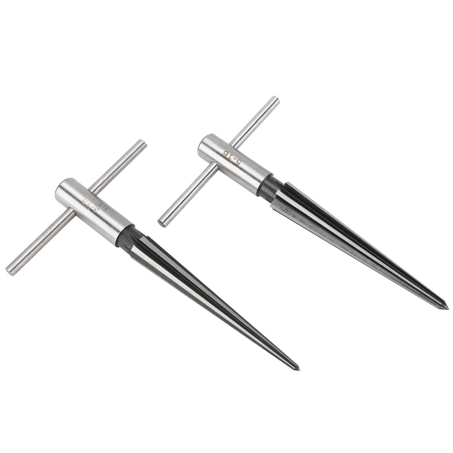 YaeKoo 2 pcs Tapered Reamer T Handle 6 Fluted Chamfer Bridge Pin Hole Hand Held Reamer Sizes 1/8"-1/2" (3-13mm) & 5''-5/8'' (5-16mm) Handle Drilling Tools