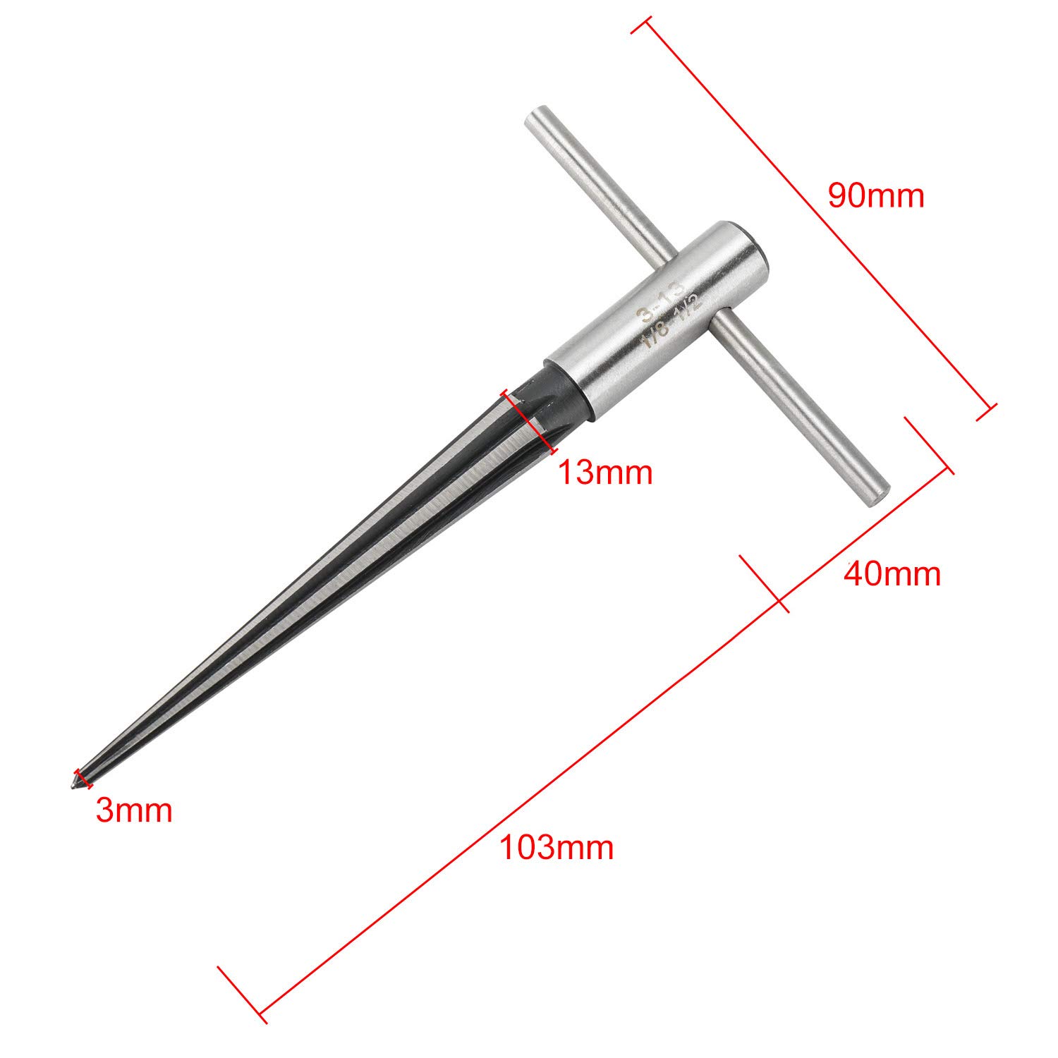 YaeKoo 2 pcs Tapered Reamer T Handle 6 Fluted Chamfer Bridge Pin Hole Hand Held Reamer Sizes 1/8"-1/2" (3-13mm) & 5''-5/8'' (5-16mm) Handle Drilling Tools