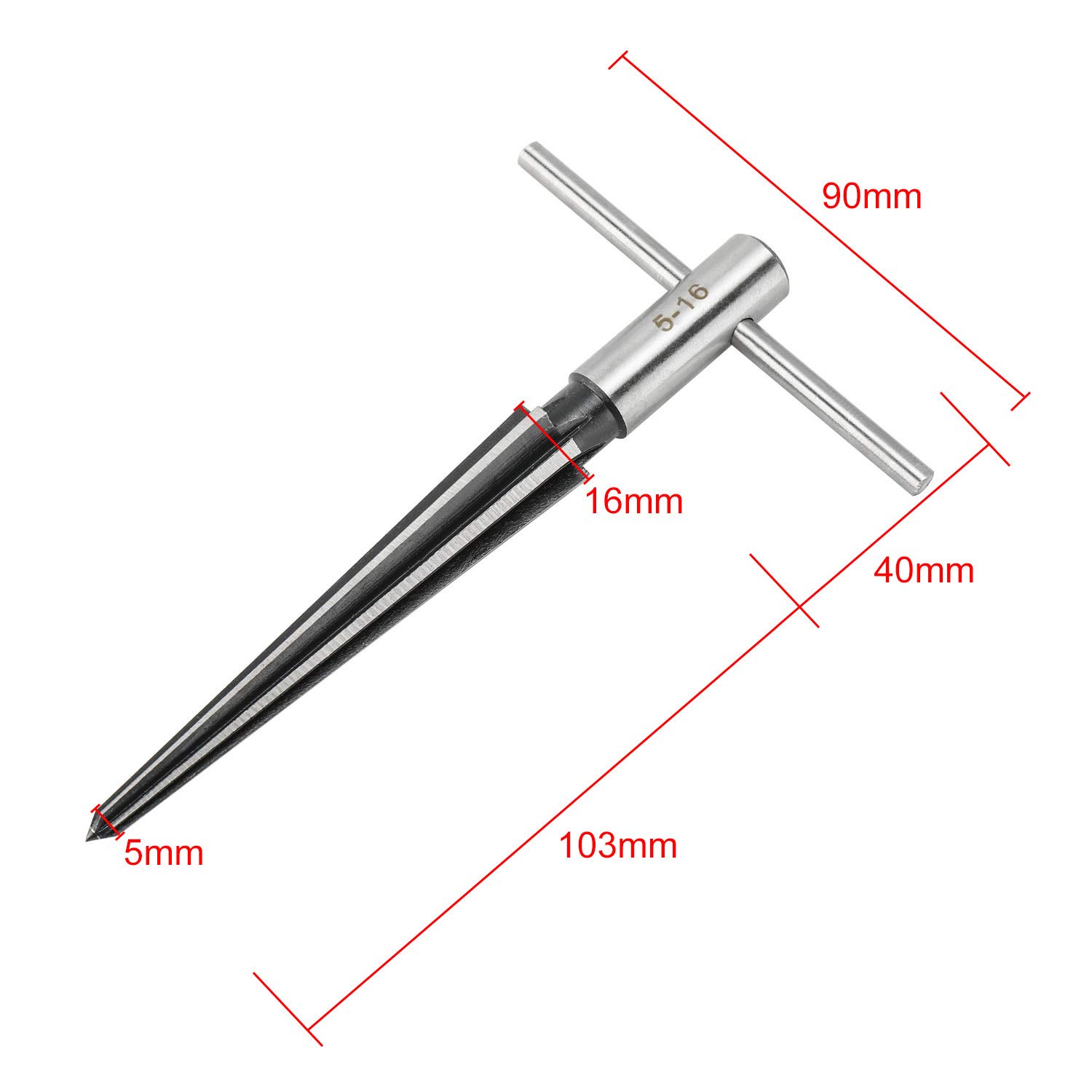 YaeKoo 2 pcs Tapered Reamer T Handle 6 Fluted Chamfer Bridge Pin Hole Hand Held Reamer Sizes 1/8"-1/2" (3-13mm) & 5''-5/8'' (5-16mm) Handle Drilling Tools