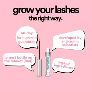 nuorganic Lash Growth Serum - Thicker + Longer + Stronger Eye Lashes in 30 Days - Natural + Vegan + Cruelty Free - As Seen on Tiktok! Extra Large Bottle + 3 Month Supply - 0.3 fl Oz / 8ml