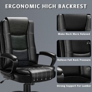 LEMBERI Office Desk Chair, Big and Tall Managerial Executive Chair, High Back Computer Chair, Ergonomic Adjustable Height PU Leather Chairs with Cushions Armrest for Long Time Sitting (Black)