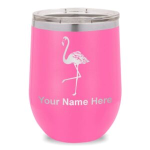 lasergram double wall stainless steel wine glass tumbler, flamingo, personalized engraving included (pink)