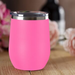 LaserGram Double Wall Stainless Steel Wine Glass Tumbler, Flamingo, Personalized Engraving Included (Pink)