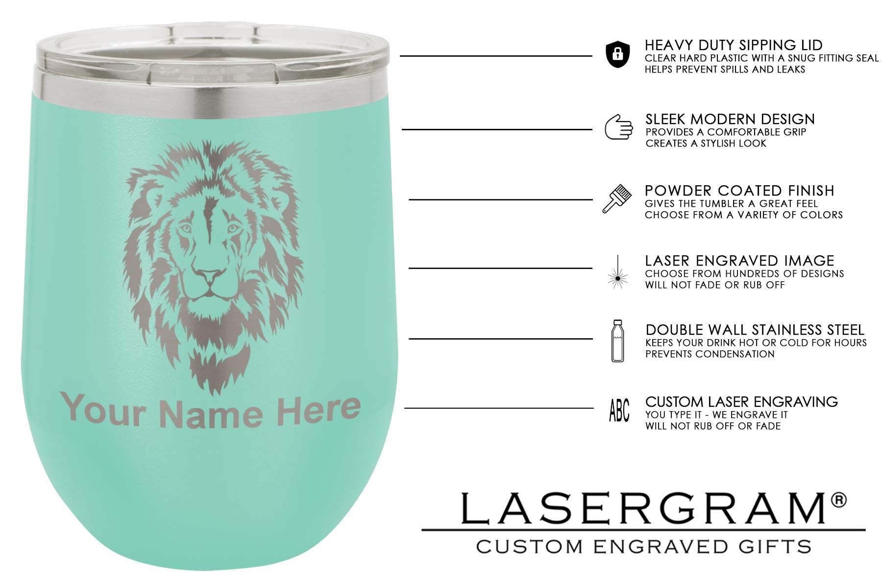 LaserGram Double Wall Stainless Steel Wine Glass Tumbler, Zodiac Sign Libra, Personalized Engraving Included (Teal)