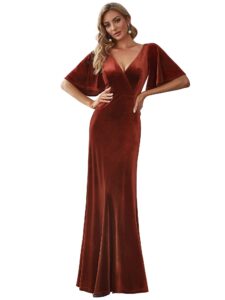 ever-pretty women's retro evening gown a line v-neck wrap velvet long formal dresses maroon us8