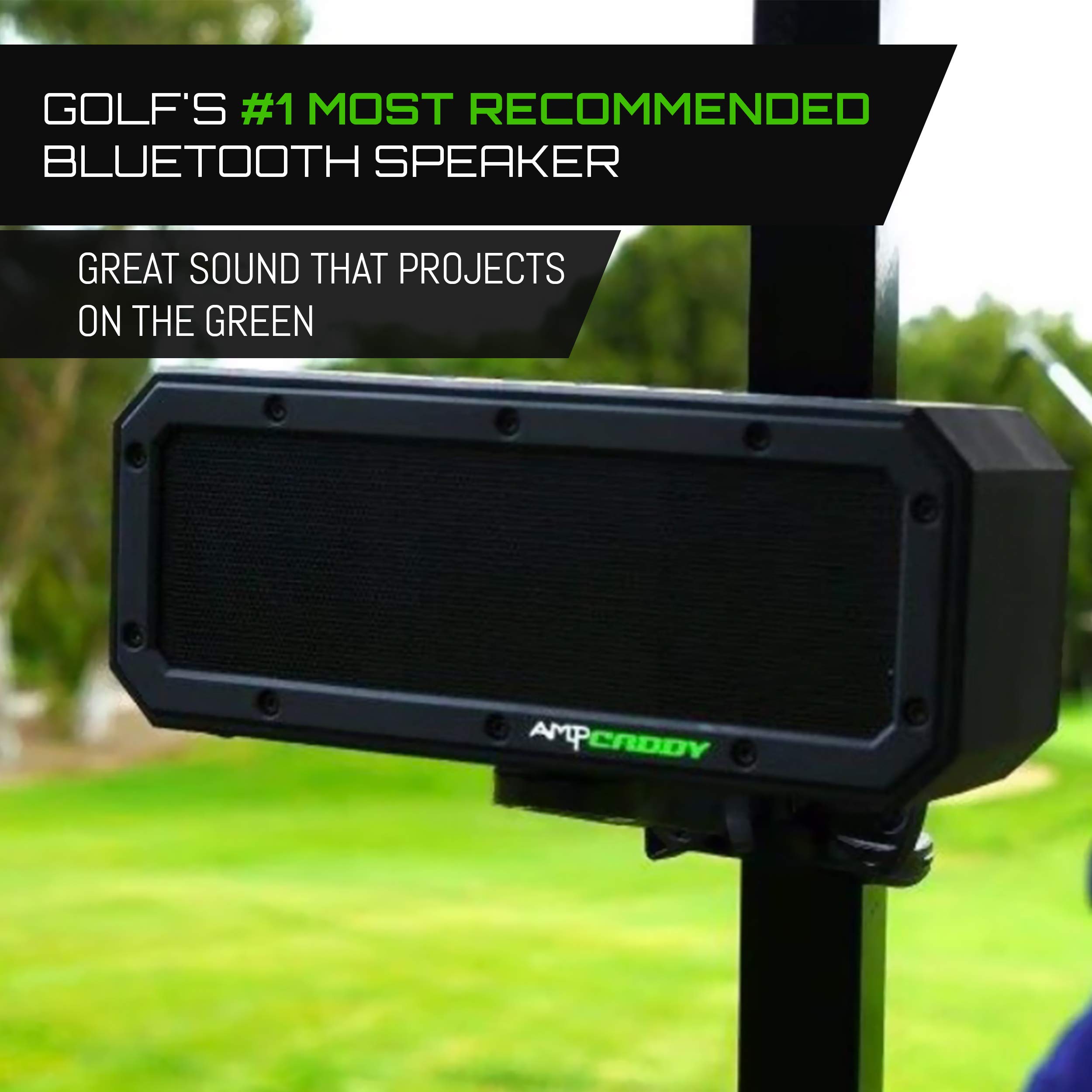 Golf Speaker with Mount, 40 Watt Bluetooth Portable Ampcaddy Version 3 Pro Max Bluetooth Speaker and Mount with Loud Stereo Sound and Bass Boost, 12-Hour Playtime, Extended Bluetooth Range, Waterproof