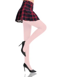 honenna women's control top high elastic soft opaque pantyhose tights, 1 pair pink l-xl