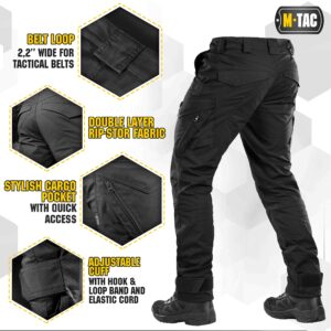 M-Tac Aggressor Flex - Tactical Pants - Men Black Cotton with Cargo Pockets (Black, 34W x 32L)