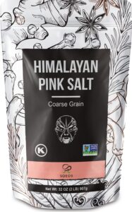 soeos himalayan sea salt, coarse grain, 32oz (2 pound), non-gmo himalayan pink salt, kosher salt, sea salt for grinder refill