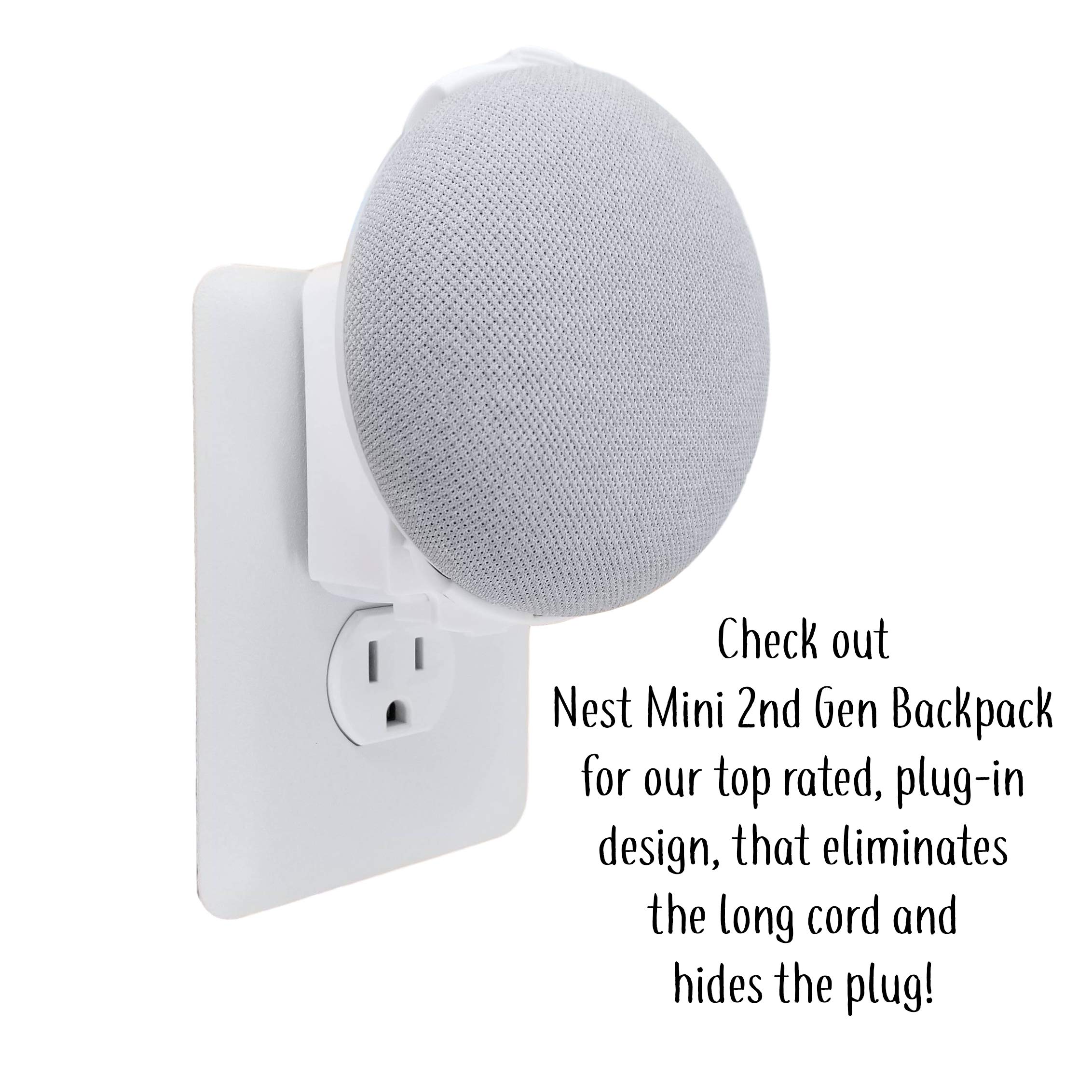 The Mini Genie for Google Nest Mini (2nd Gen) | Multi-Pack Disc. | Lowest Profile | No Ugly Bulk | Vertical or Horizontal | Outlet Wall Mount Hanger Stand (White, 1-Pack)