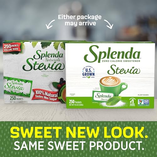 SPLENDA Stevia Zero Calorie Sweetener, Plant Based Sugar Substitute Granulated Powder, Single Serve Packets with Tray, 250 Count (Pack of 1)