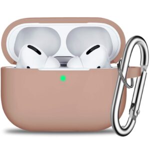 r-fun airpods pro case cover with keychain, full protective silicone skin accessories for women men girl with apple 2019 latest airpods pro case, front led visible-milk tea