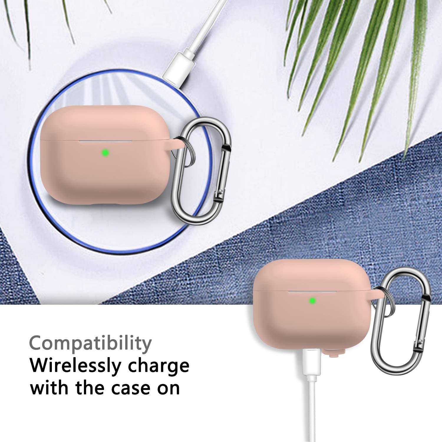 R-fun AirPods Pro Case Cover with Keychain, Full Protective Silicone Skin Accessories for Women Men Girl with Apple 2019 Latest AirPods Pro Case, Front LED Visible-Milk Tea