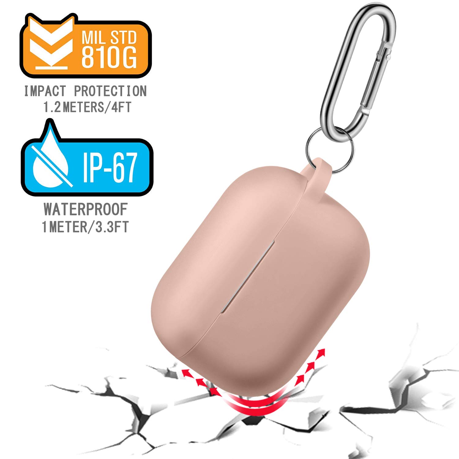 R-fun AirPods Pro Case Cover with Keychain, Full Protective Silicone Skin Accessories for Women Men Girl with Apple 2019 Latest AirPods Pro Case, Front LED Visible-Milk Tea