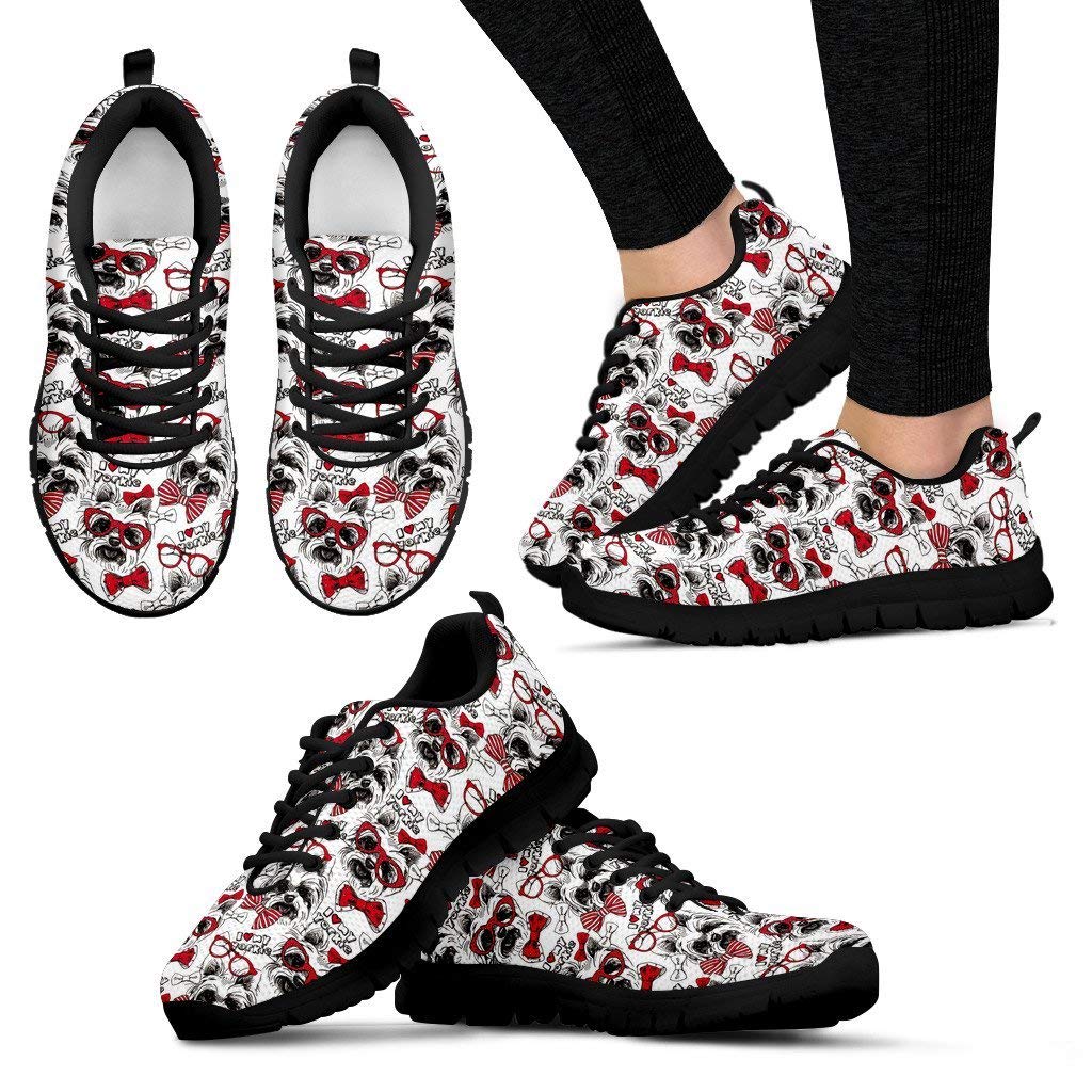 HUGS IDEA Outdoor Sports Running Jogging Lace-up Sneakers Stylish Yorkshire Terrier Printed Go Easy Walking Flats