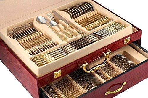 Impressive Italian Collection Flatware Storage Box with Drawer - Ideal for Organizing 75-Piece Set (Flatware Box 1)