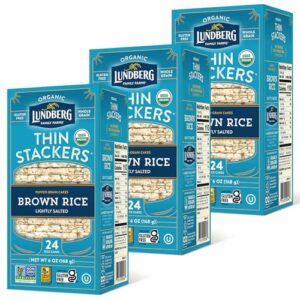 lundberg thin stackers - rice cakes, organic brown rice lightly salted, healthy snacks for adults and kids, low-calorie snacks, organic snacks, vegan, 6 oz (pack of 3)
