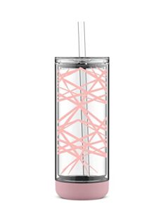 ello peak double wall insulated plastic tumbler with straw, 22 oz, pink satin lasers