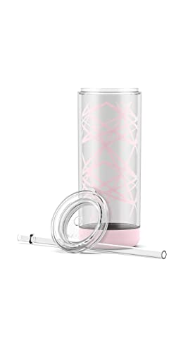 Ello Peak Double Wall Insulated Plastic Tumbler with Straw, 22 oz, Pink Satin Lasers