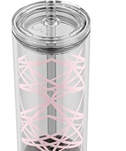 Ello Peak Double Wall Insulated Plastic Tumbler with Straw, 22 oz, Pink Satin Lasers