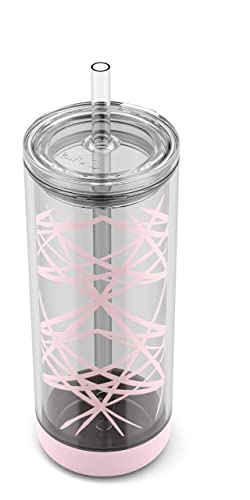 Ello Peak Double Wall Insulated Plastic Tumbler with Straw, 22 oz, Pink Satin Lasers