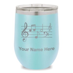 lasergram double wall stainless steel wine glass tumbler, music staff, personalized engraving included (light blue)