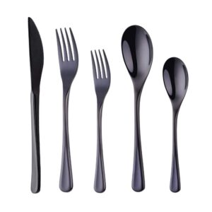 baikai heavy-duty dinerware silverware set, 20 pieces black flatware cultery sets, stainless steel kitchen utensils service for 4