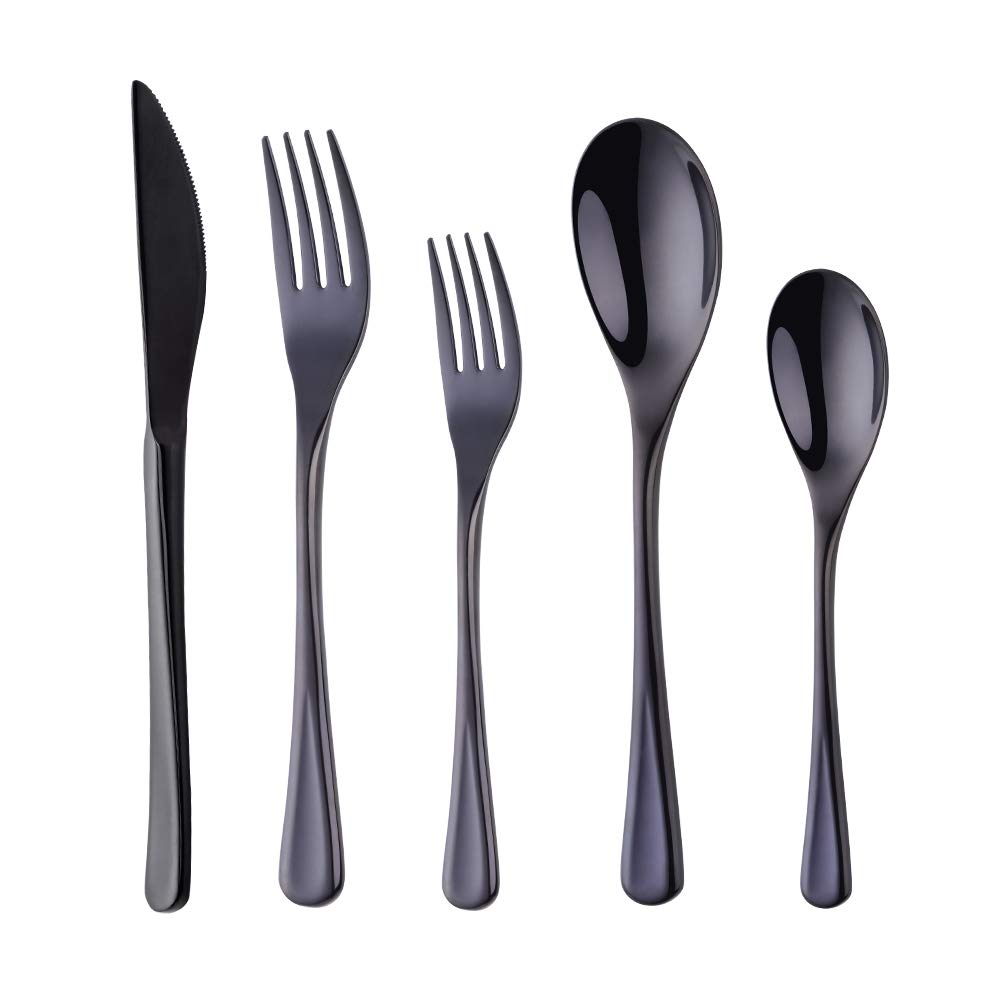 Baikai Heavy-duty Dinerware Silverware Set, 20 Pieces Black Flatware Cultery Sets, Stainless Steel Kitchen Utensils Service for 4