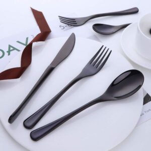 Baikai Heavy-duty Dinerware Silverware Set, 20 Pieces Black Flatware Cultery Sets, Stainless Steel Kitchen Utensils Service for 4