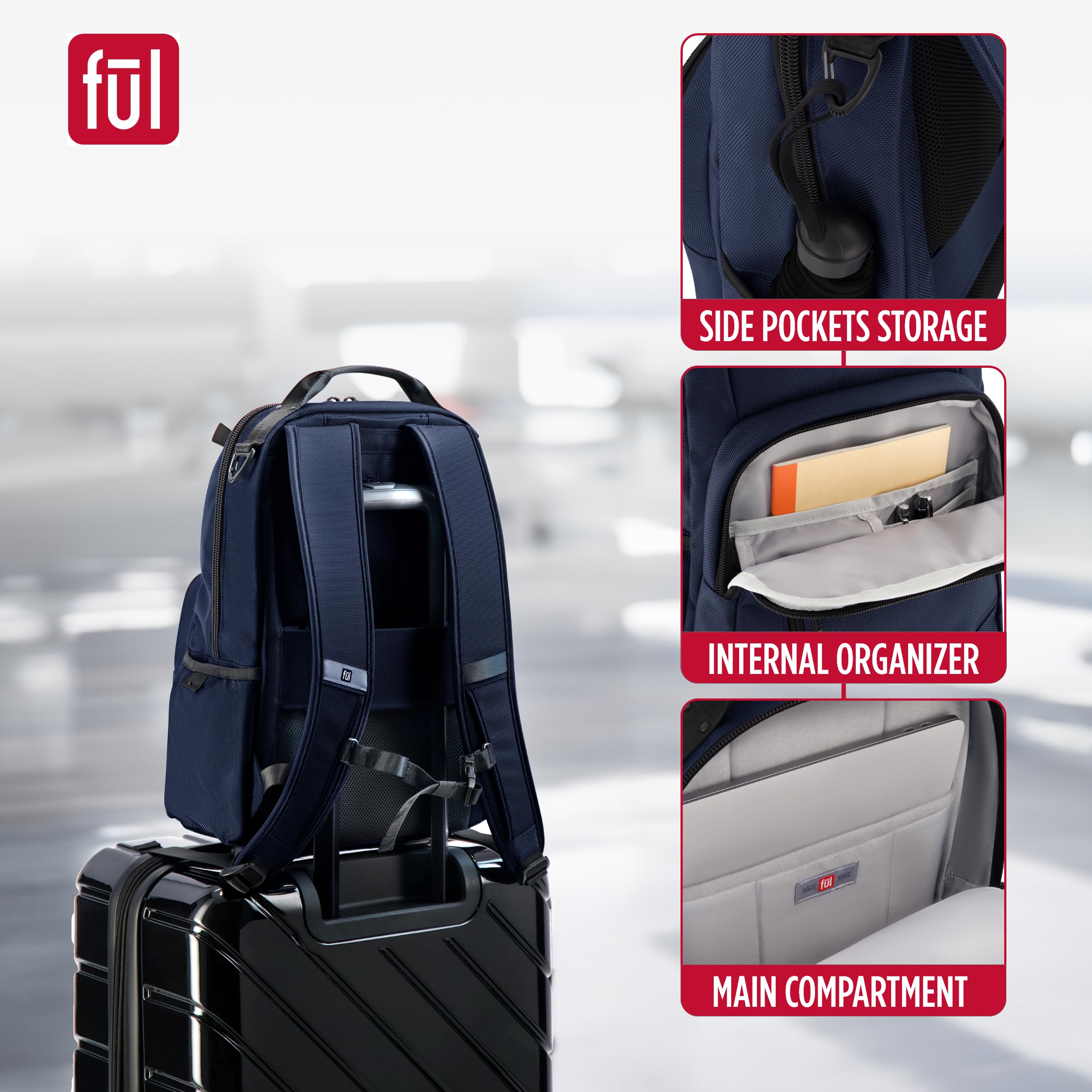 FUL Tactics Collection 15 Inch Laptop Backpack, Phantom Padded Computer Bag for Commute or Travel, Navy