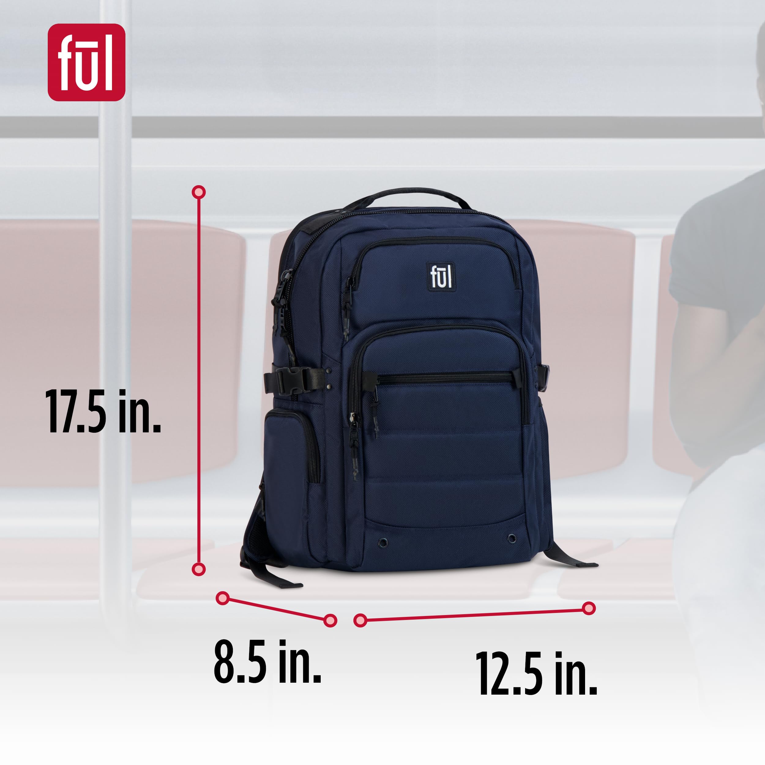 FUL Tactics Collection 17 Inch Laptop Backpack, Division Padded Computer Bag for Commute or Travel, Navy