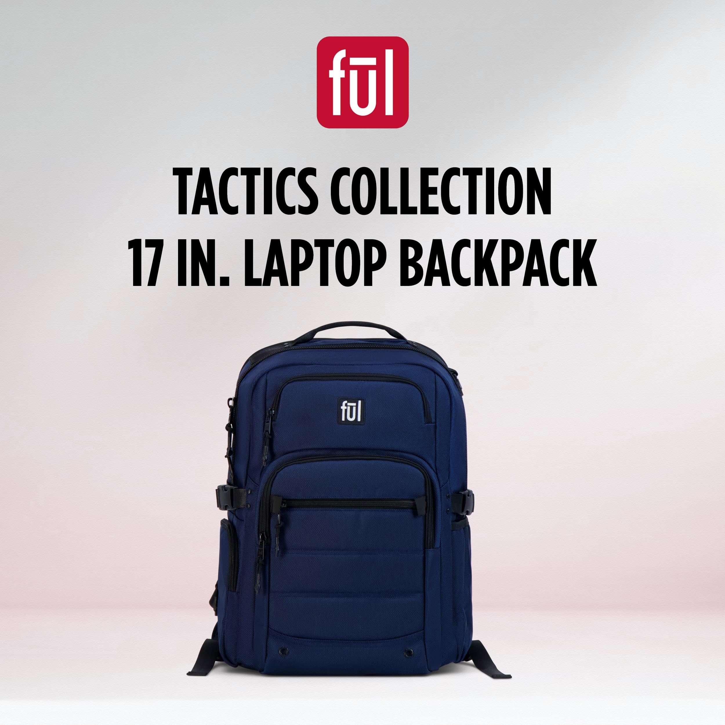 FUL Tactics Collection 17 Inch Laptop Backpack, Division Padded Computer Bag for Commute or Travel, Navy